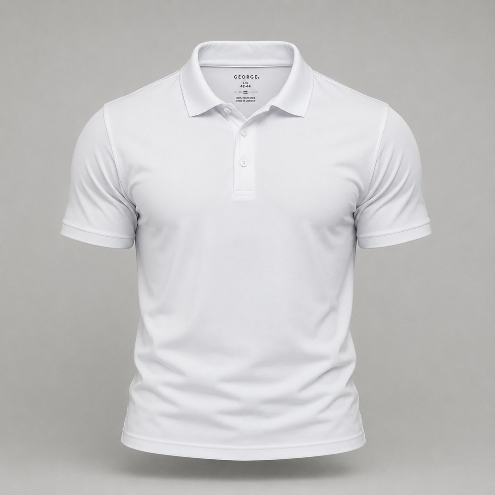 George Men's Large White Performance Polo Shirt Golf Casual Moisture Wicking